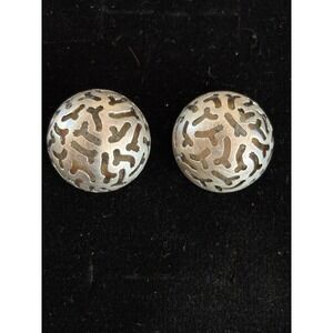 Vintage Sterling Silver Earrings Pierced Niello Modernist Dome Made In Poland
